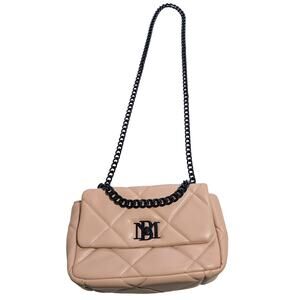 Badgley Mischka Blush Pink Black Diamond Quilted Logo Messenger Chain Strap Bag